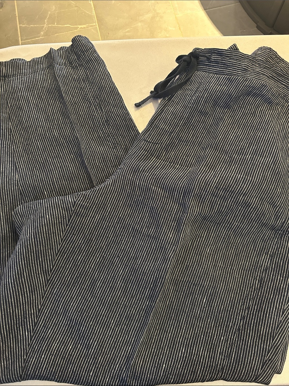 J. Jill NWOT Navy White Pinstripe Linen Capri Crop Pull-On Cuff Pants 2X, XXL